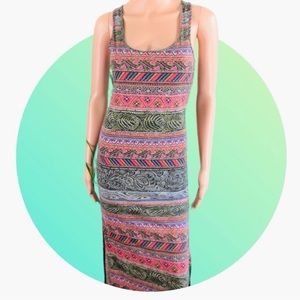 American Eagle Outfitters Boho Tribal Pattern Print Maxi Dress, Cut-Out, sz. XS